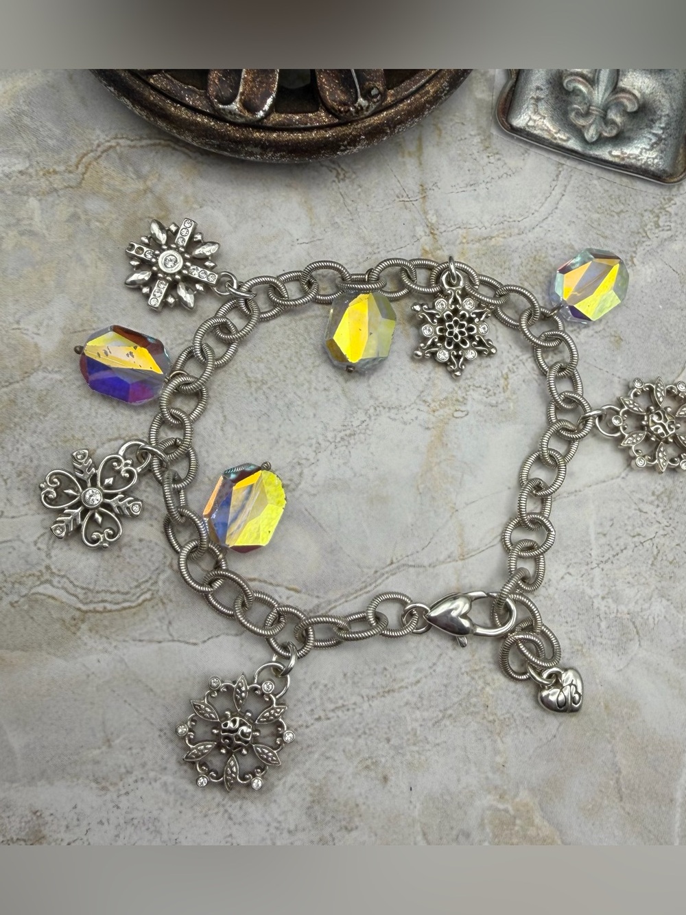 Brighton Snow Diva Silver Charm Bracelet with Aurora Crystal Accents